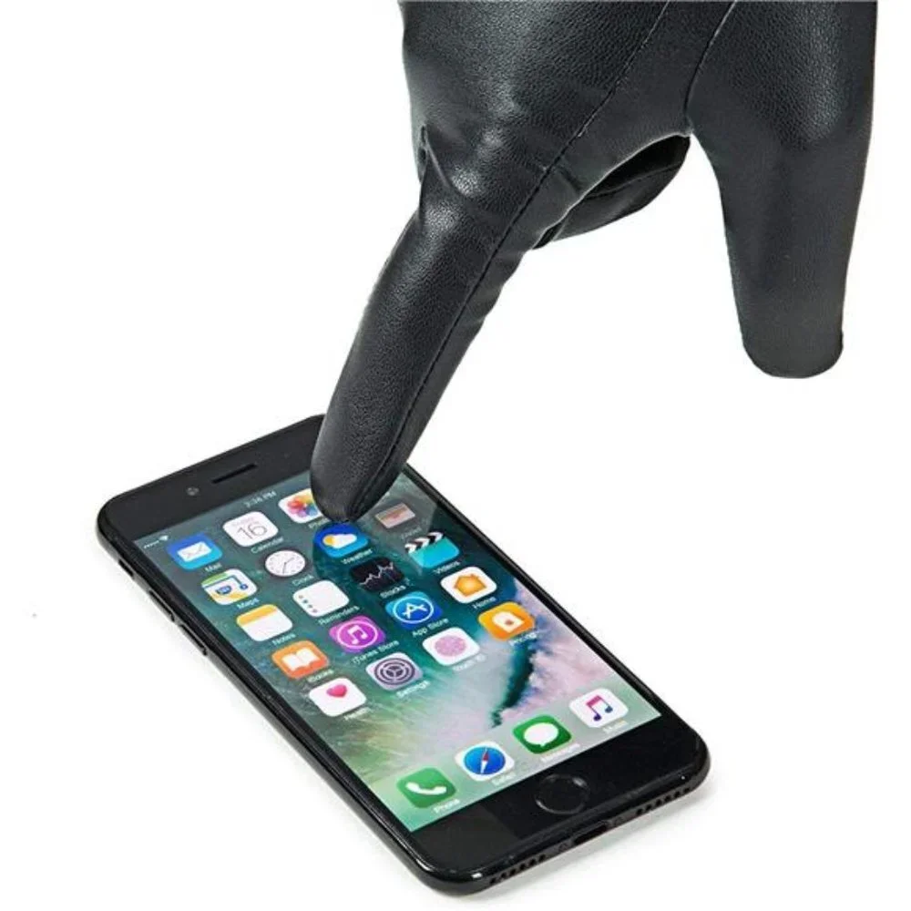Women's Winter Leather Gloves Wool Fleece Lined Warm Gloves, Black